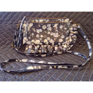 Black Floral Purse with Skirt - Crossbody - Removable Thin Strap